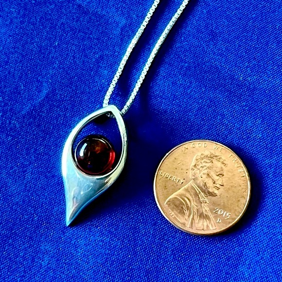 Baltic Amber Pendant Necklace Open Backed Teardrop 18” Chain .925 Silver EUC - Picture 8 of 12